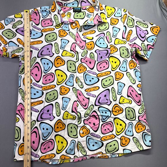 Vintage‎ aLab Button Down Shirt XL Melting Smiley Face Multicolor Hippy Trippy - Picture 5 of 14